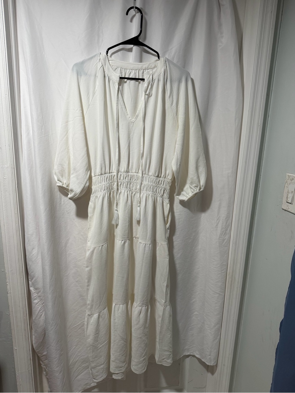 White Tiered Peasant Maxi Dress - Lightweight Boho Style